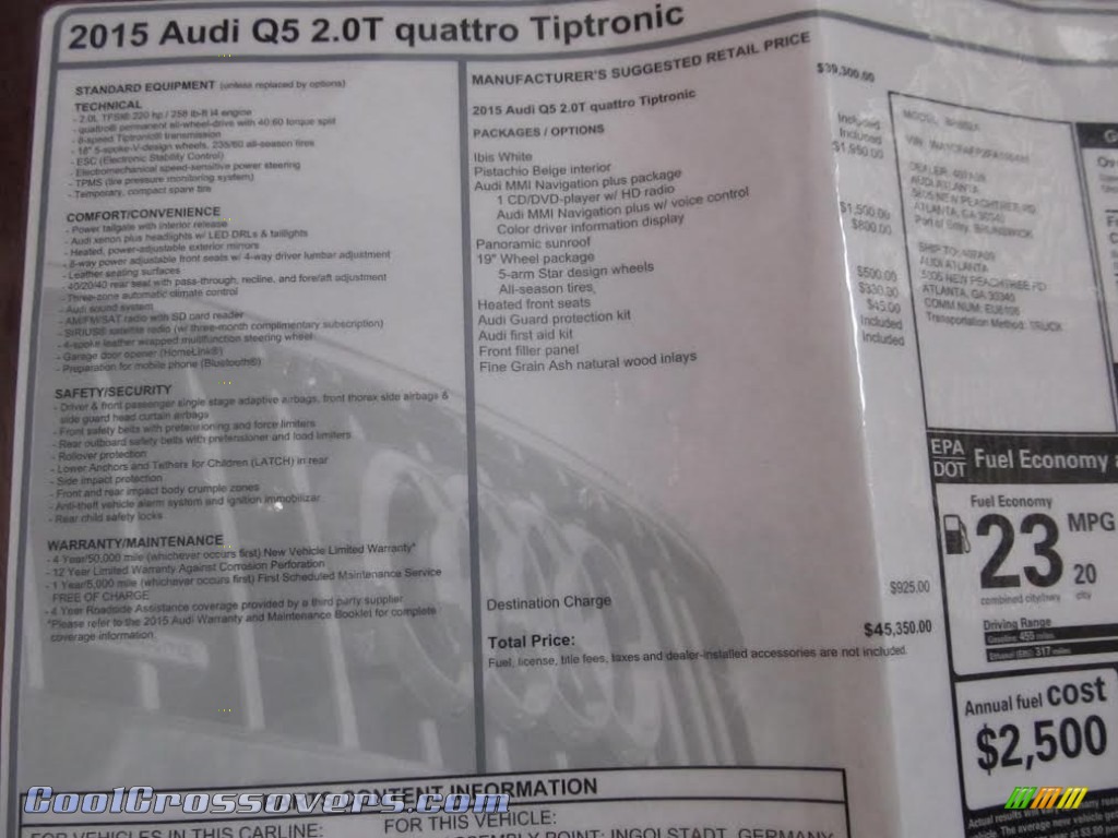 2015 Q5 2.0 TFSI Premium quattro - Ibis White / Pistachio Beige photo #10