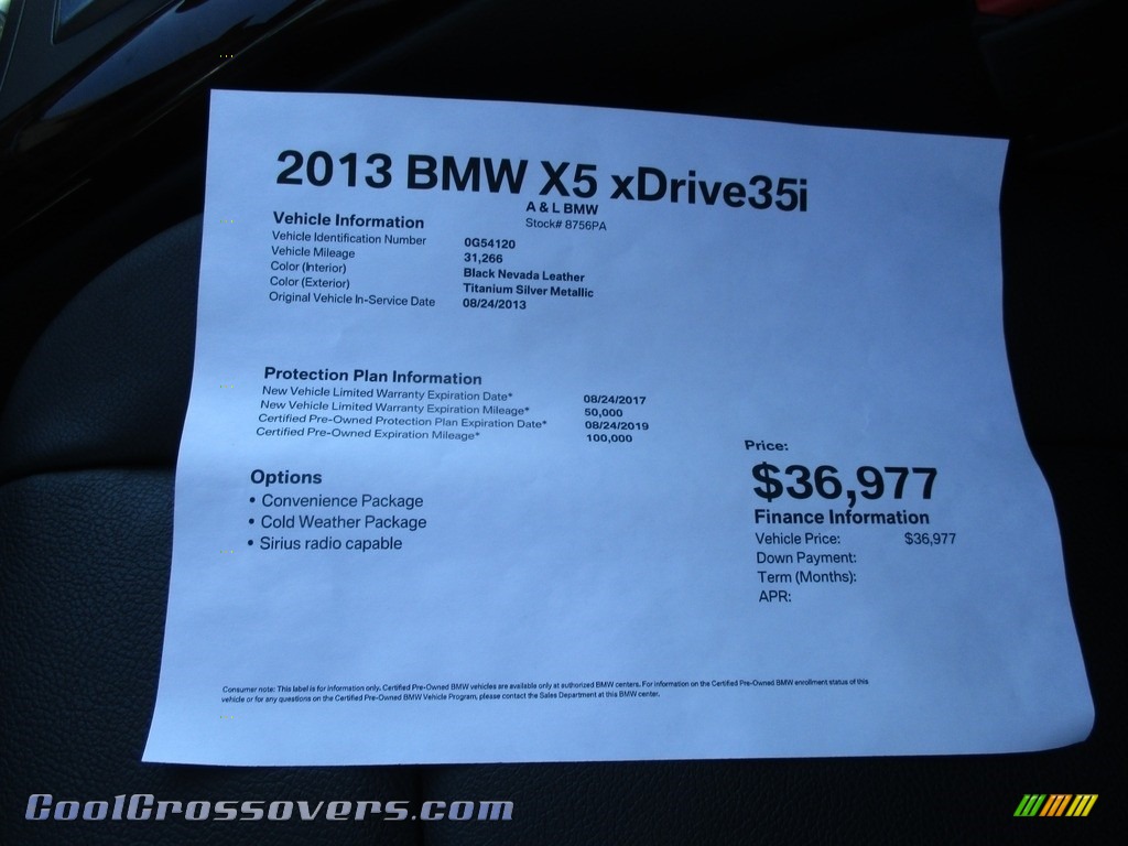 2013 X5 xDrive 35i Premium - Titanium Silver Metallic / Black photo #12