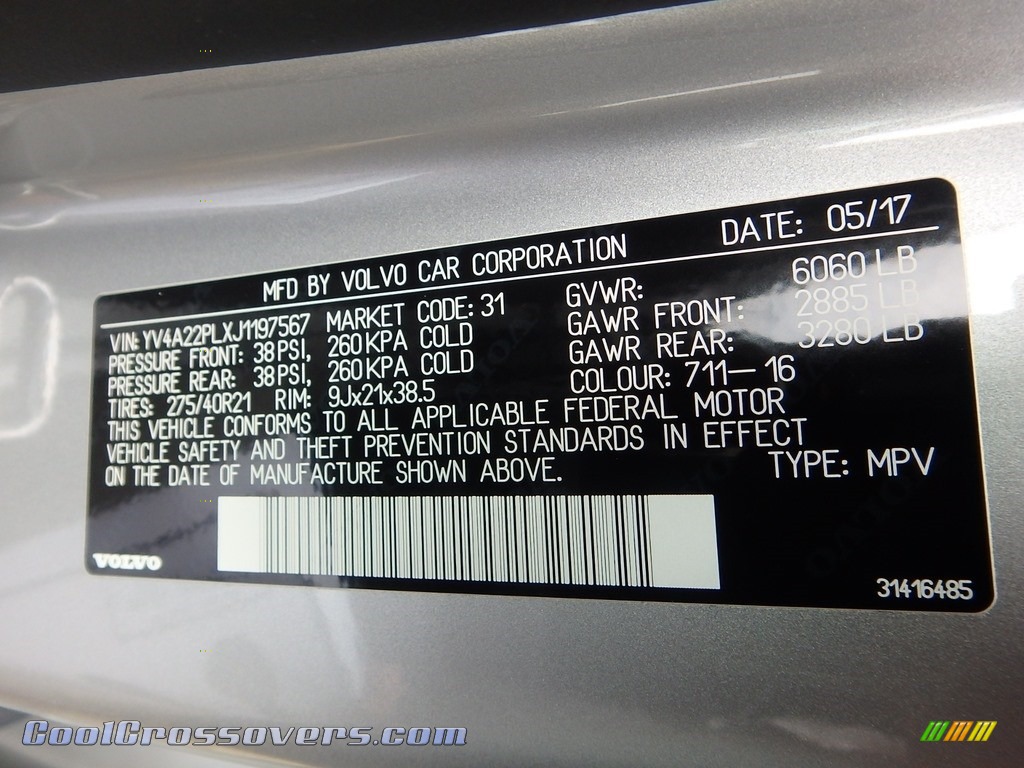 2018 XC90 T6 AWD Inscription - Bright Silver Metallic / Charcoal photo #13