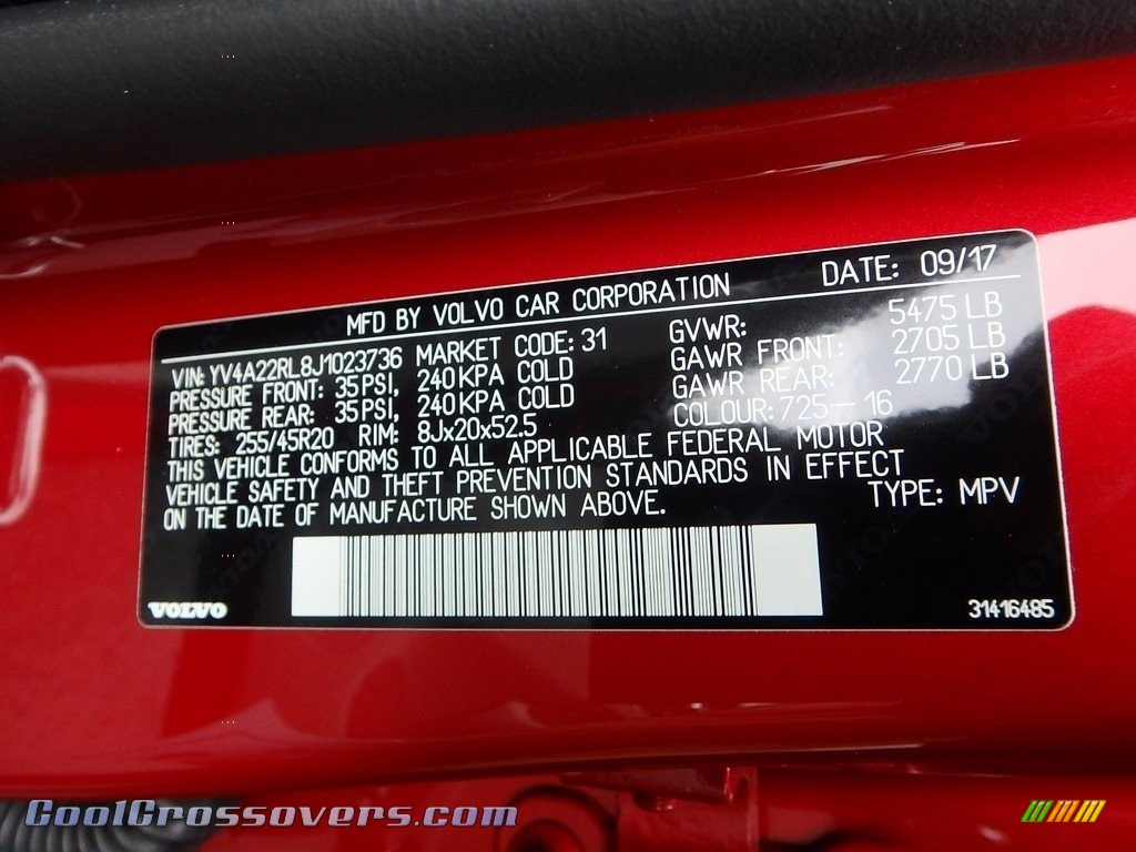 2018 XC60 T6 AWD Inscription - Fusion Red Metallic / Blonde photo #11