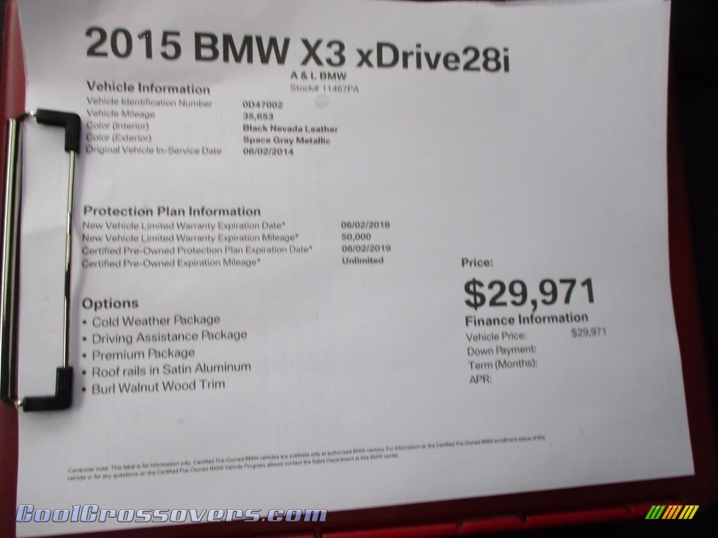 2015 X3 xDrive28i - Space Grey Metallic / Black photo #11