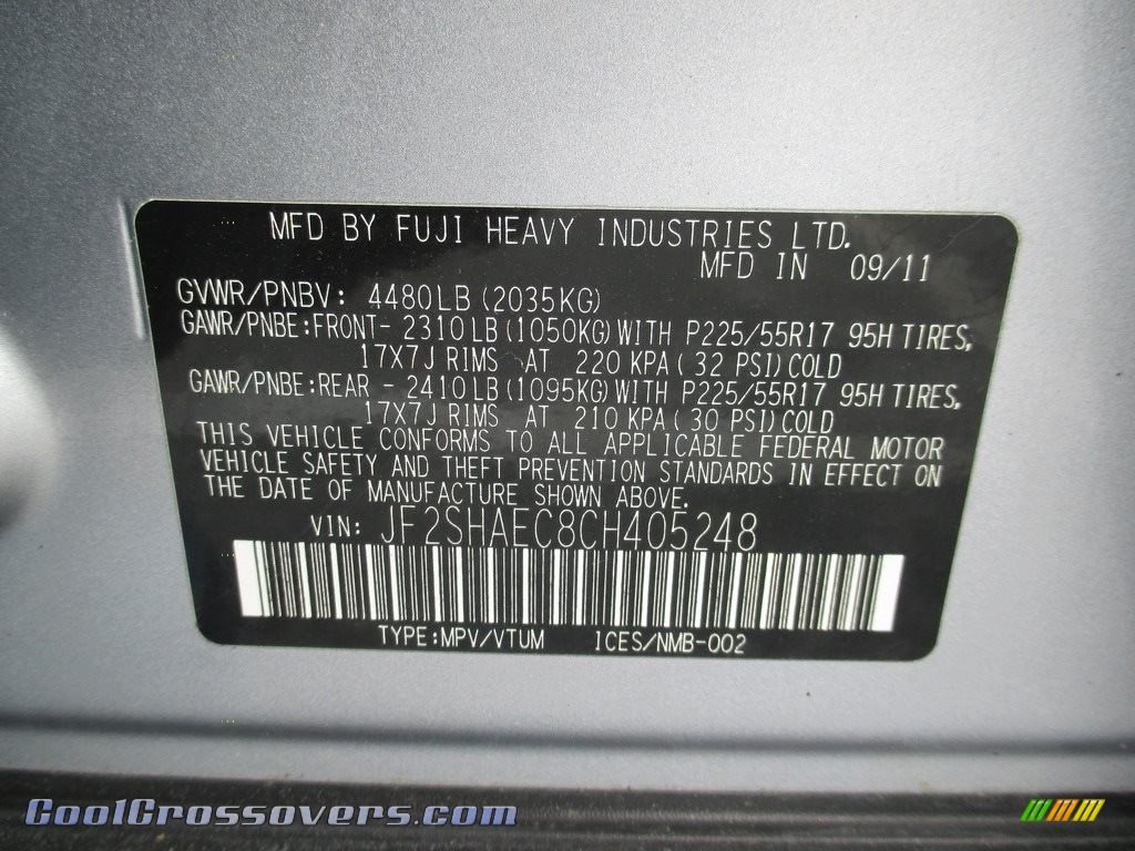 2012 Forester 2.5 X Limited - Ice Silver Metallic / Black photo #30