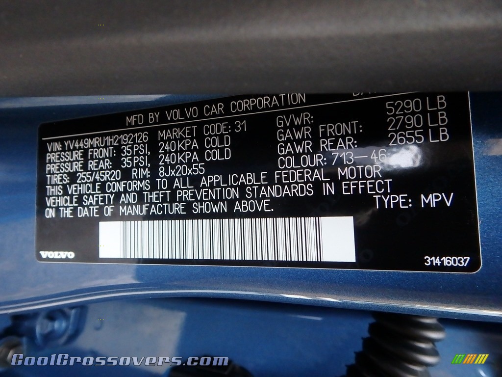 2017 XC60 T6 AWD Inscription - Magic Blue Metallic / Soft Beige photo #23