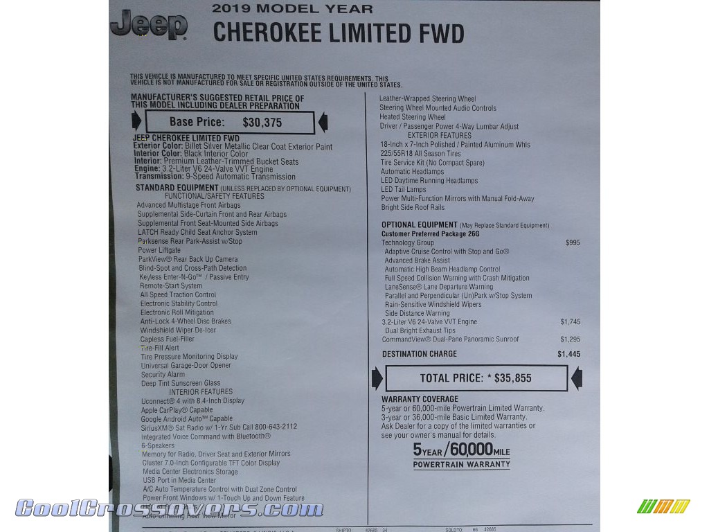 2019 Cherokee Limited - Billet Silver Metallic / Black photo #34