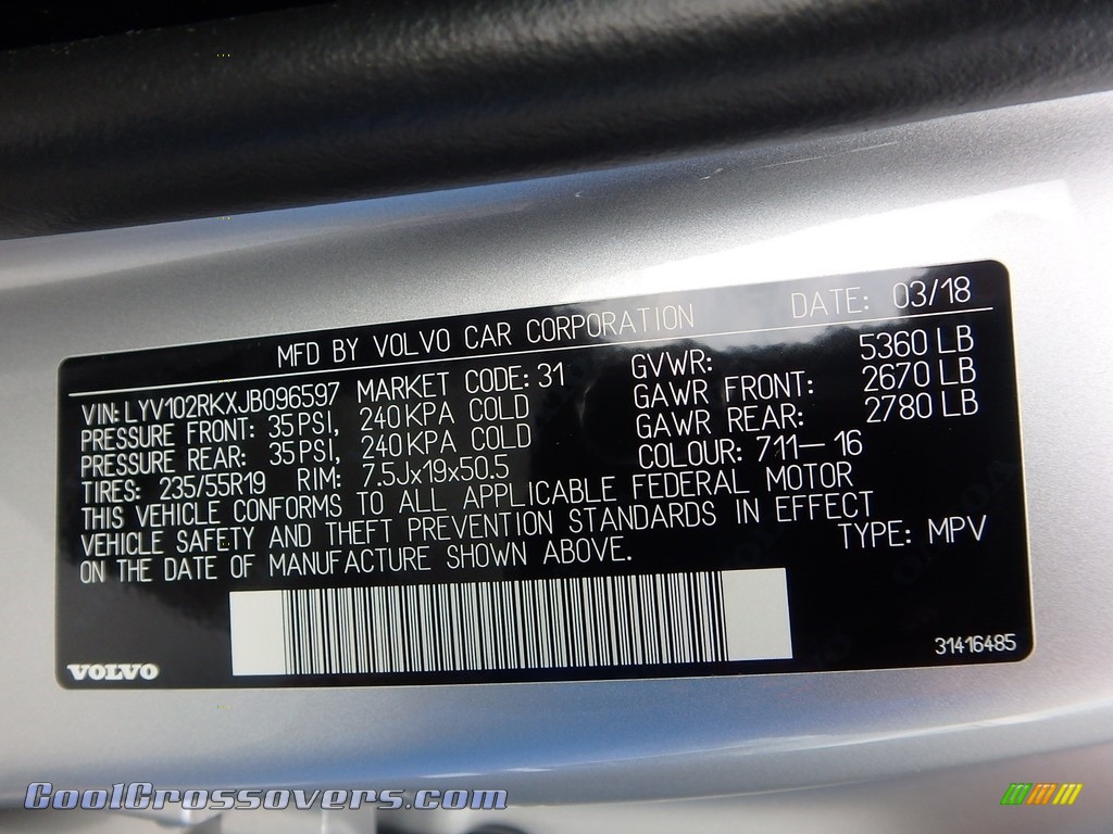 2018 XC60 T5 AWD Momentum - Electric Silver Metallic / Blonde photo #11
