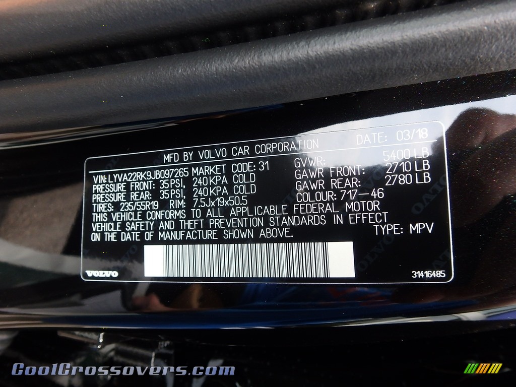 2018 XC60 T6 AWD Inscription - Onyx Black Metallic / Amber photo #11