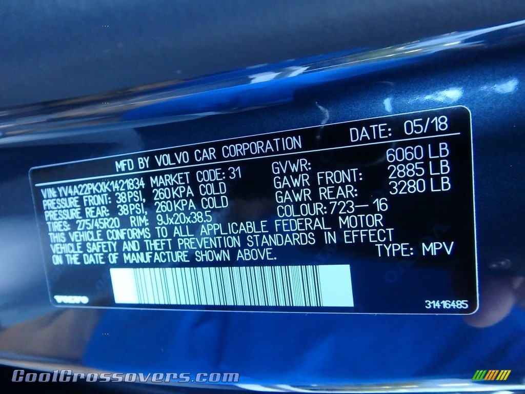 2019 XC90 T6 AWD Momentum - Denim Blue Metallic / Charcoal photo #12