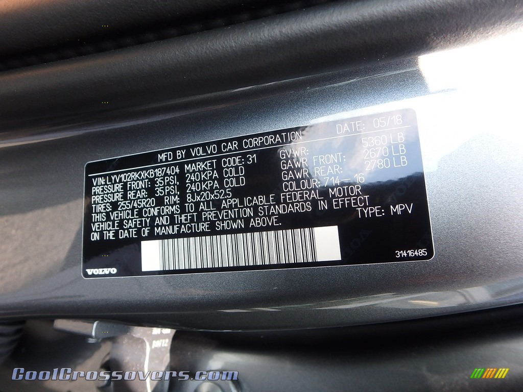 2019 XC60 T5 AWD Momentum - Osmium Grey Metallic / Amber photo #11