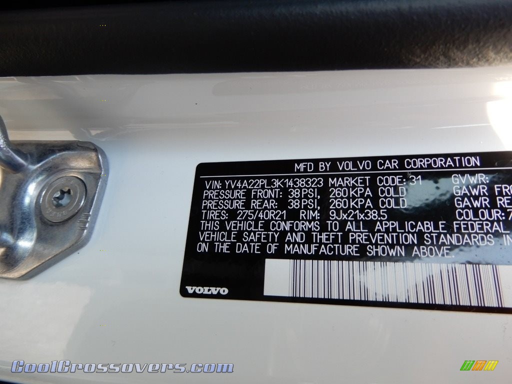 2019 XC90 T6 AWD Inscription - Ice White / Amber photo #11