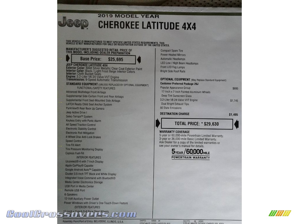 2019 Cherokee Latitude 4x4 - Billet Silver Metallic / Black photo #28