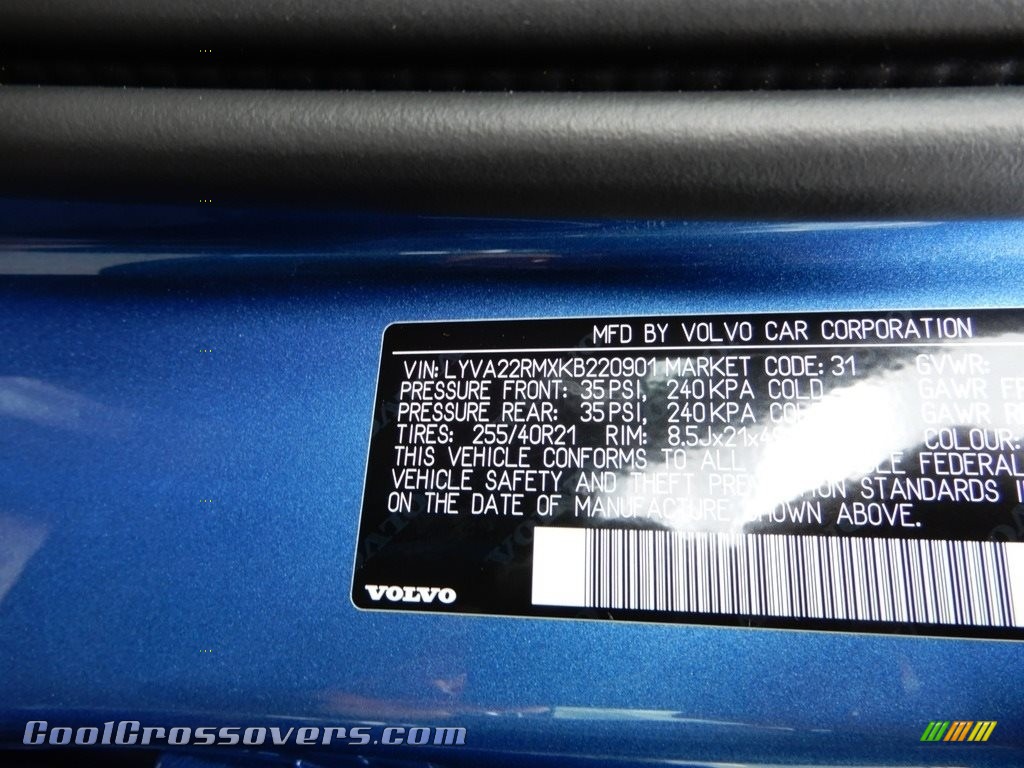 2019 XC60 T6 AWD R-Design - Bursting Blue Metallic / Charcoal photo #11