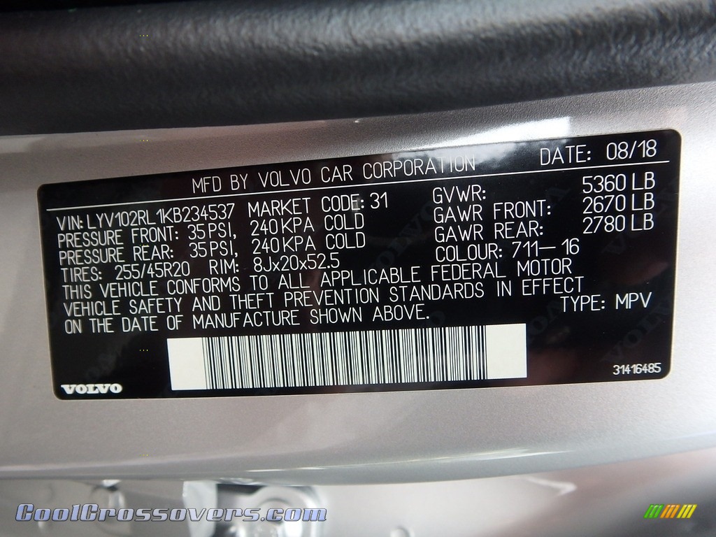 2019 XC60 T5 AWD Inscription - Bright Silver Metallic / Blonde photo #11