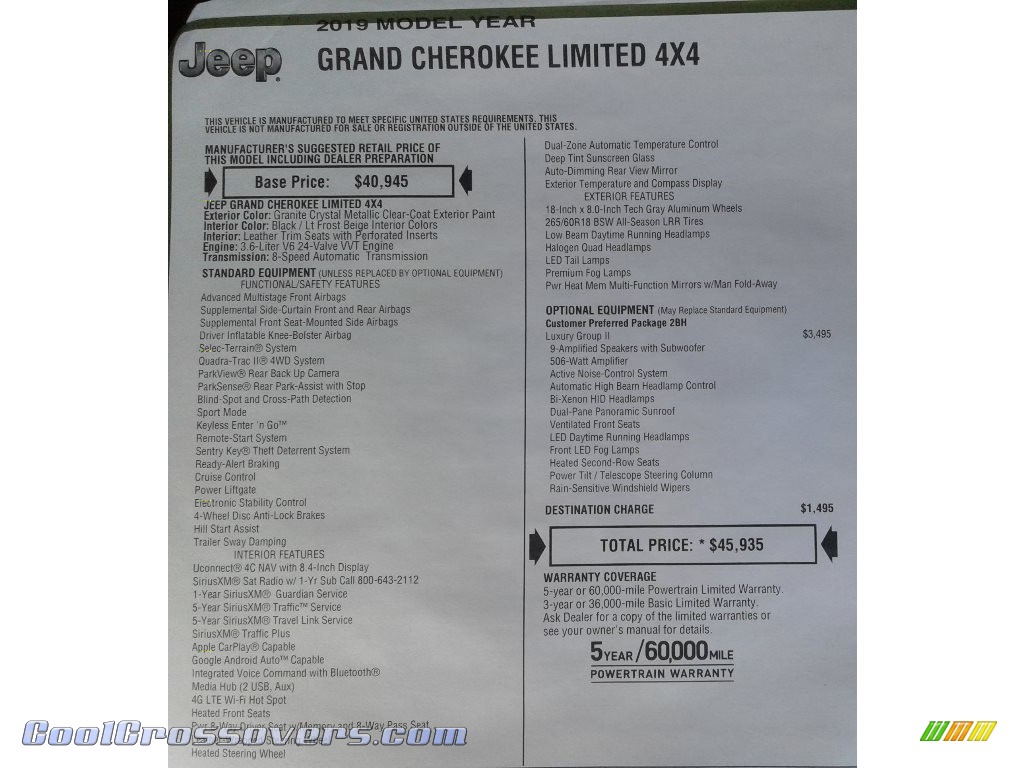 2019 Grand Cherokee Limited 4x4 - Granite Crystal Metallic / Light Frost Beige/Black photo #38
