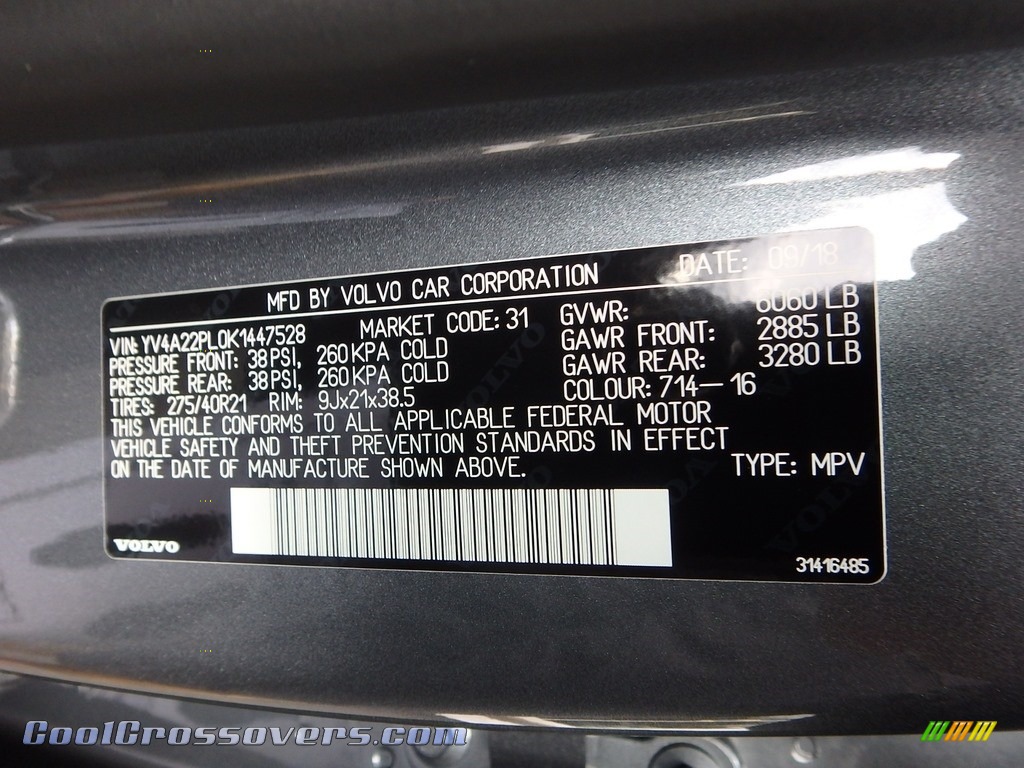 2019 XC90 T6 AWD Inscription - Osmium Grey Metallic / Maroon photo #12