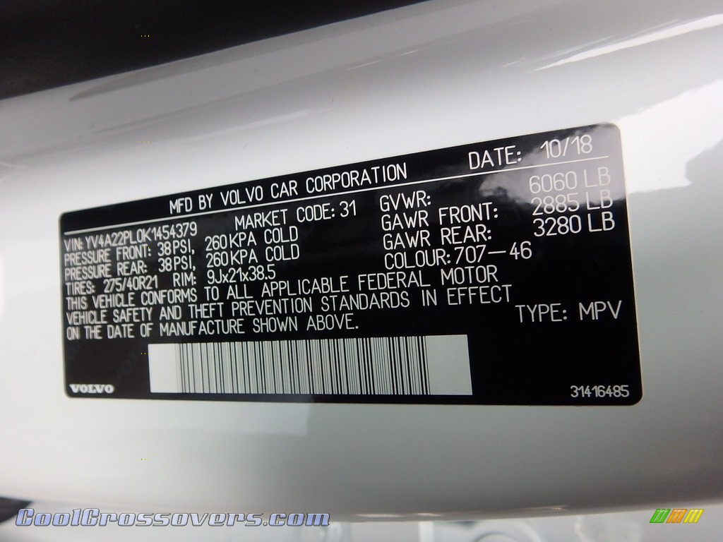 2019 XC90 T6 AWD Inscription - Crystal White Metallic / Charcoal photo #12