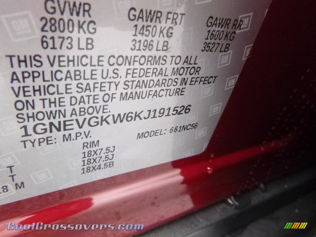 2019 Traverse LT AWD - Cajun Red Tintcoat / Jet Black photo #17