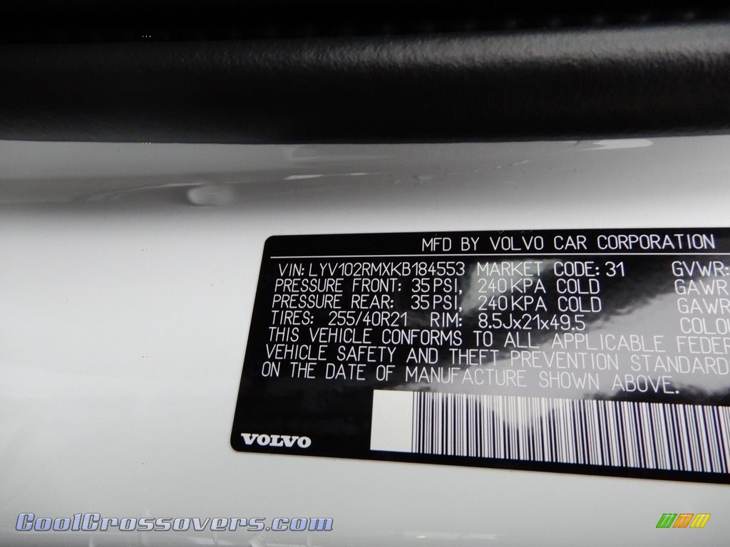 2019 XC60 T5 AWD R-Design - Crystal White Metallic / Charcoal photo #11