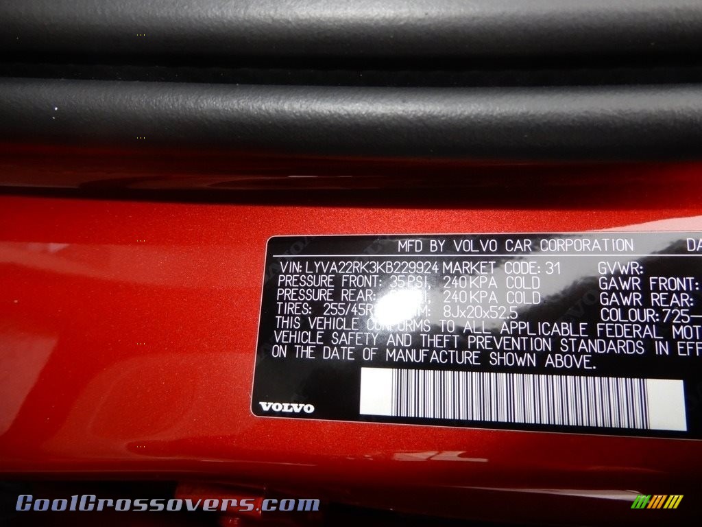 2019 XC60 T6 AWD Momentum - Fusion Red Metallic / Charcoal photo #11