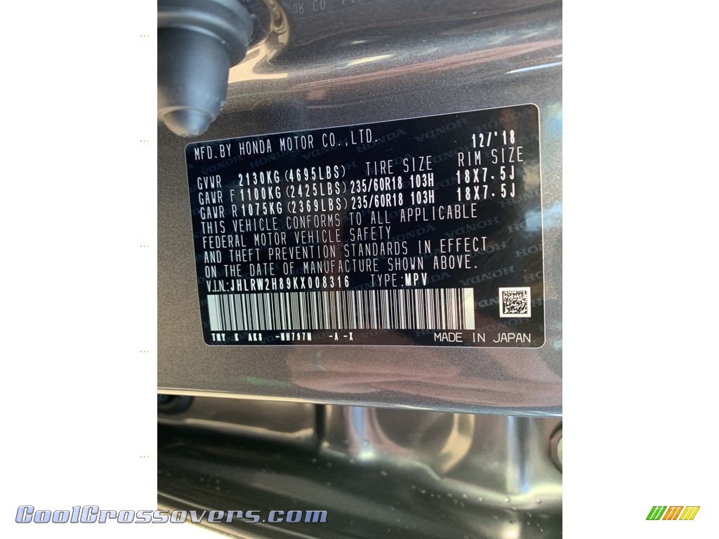 2019 CR-V EX-L AWD - Modern Steel Metallic / Black photo #14