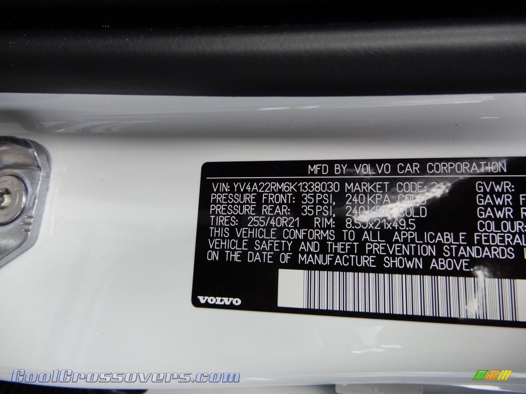 2019 XC60 T6 AWD R-Design - Crystal White Metallic / Charcoal photo #11