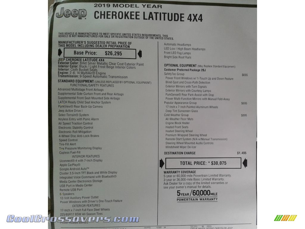 2019 Cherokee Latitude 4x4 - Billet Silver Metallic / Black/Light Frost Beige photo #33