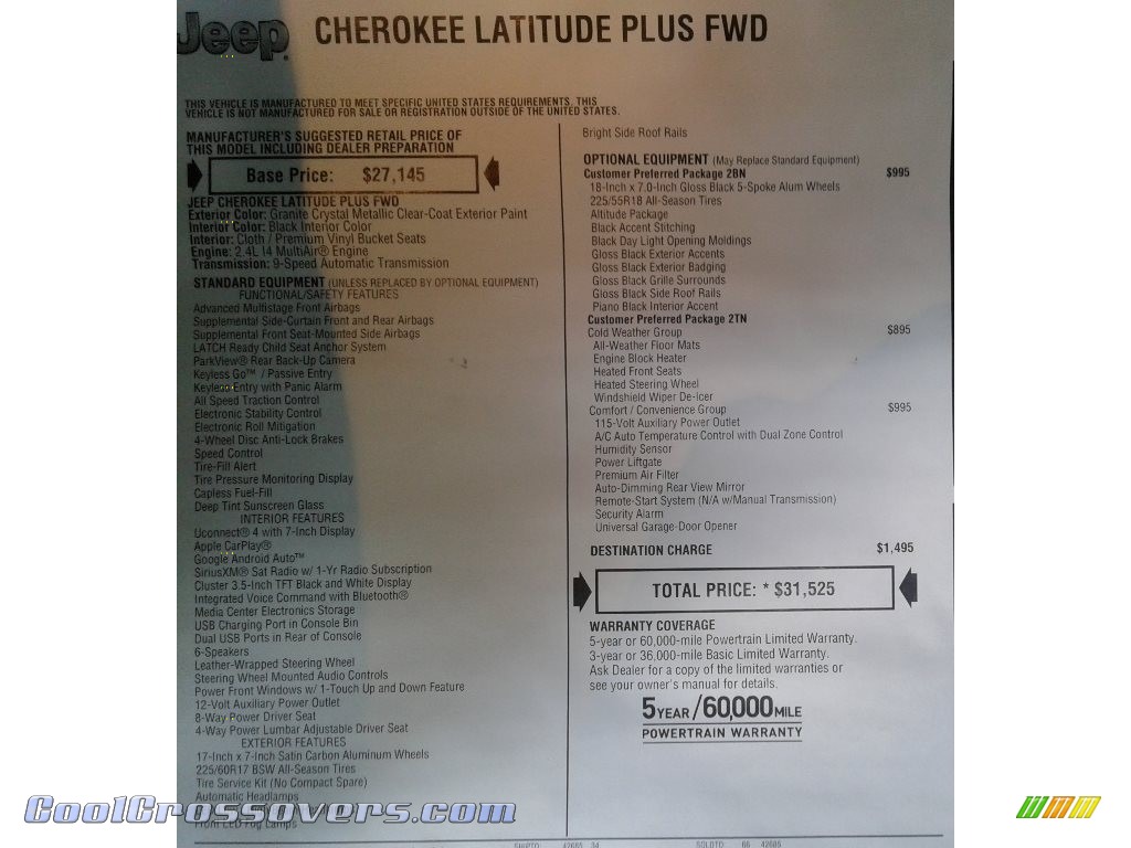 2019 Cherokee Latitude Plus - Granite Crystal Metallic / Black photo #34