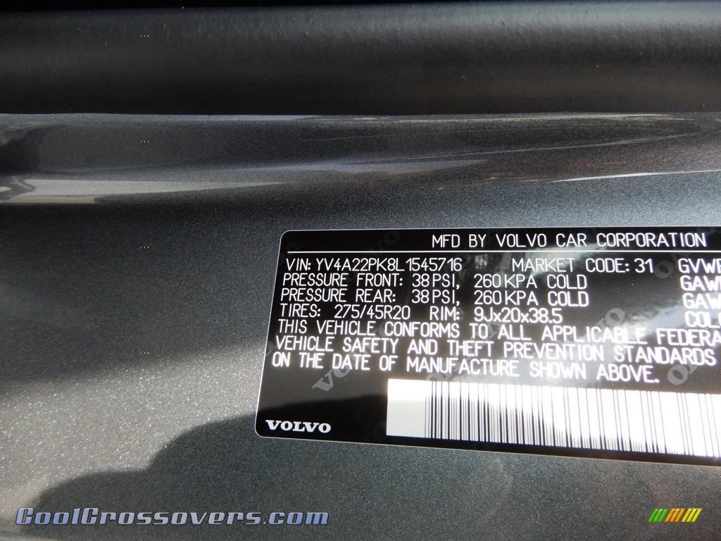 2020 XC90 T6 AWD Momentum - Osmium Gray Metallic / Maroon photo #11