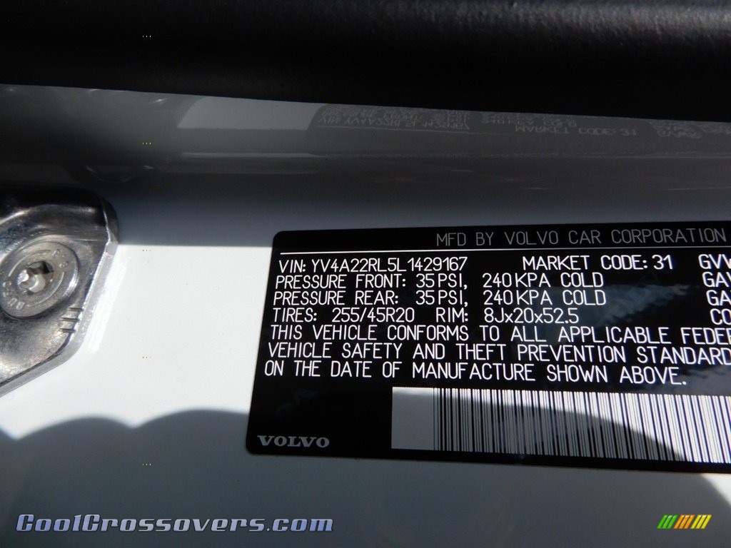 2020 XC60 T6 AWD Inscription - Crystal White Metallic / Maroon Brown photo #11