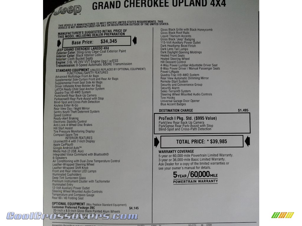 2020 Grand Cherokee Upland 4x4 - Sting-Gray / Black photo #36