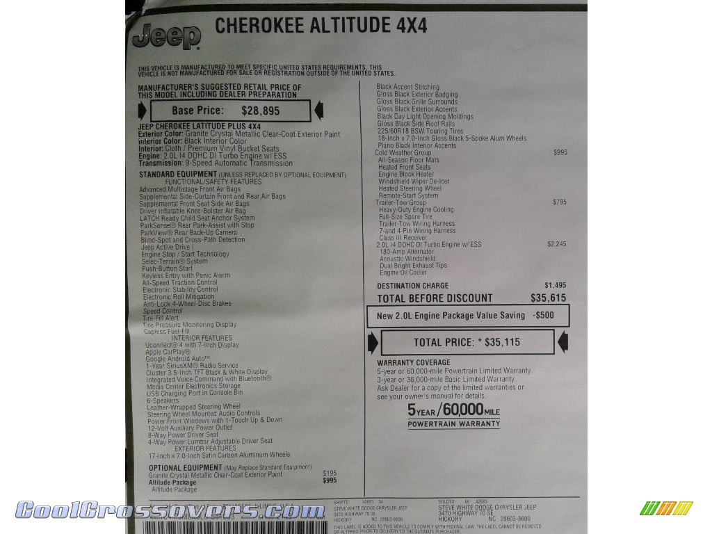 2020 Cherokee Altitude 4x4 - Granite Crystal Metallic / Black photo #34