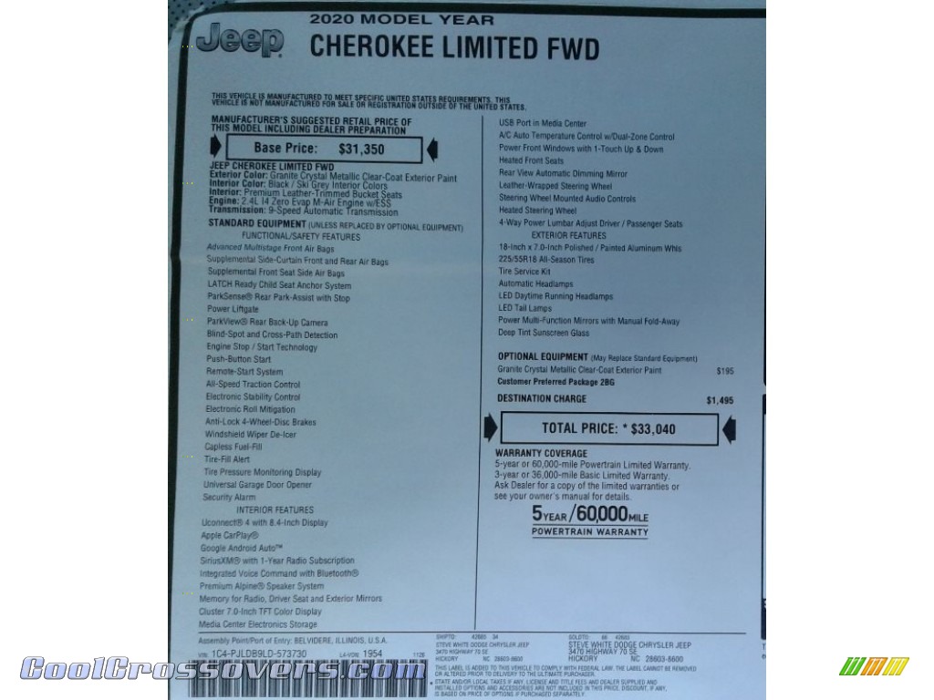 2020 Cherokee Limited - Granite Crystal Metallic / Ski Gray/Black photo #34