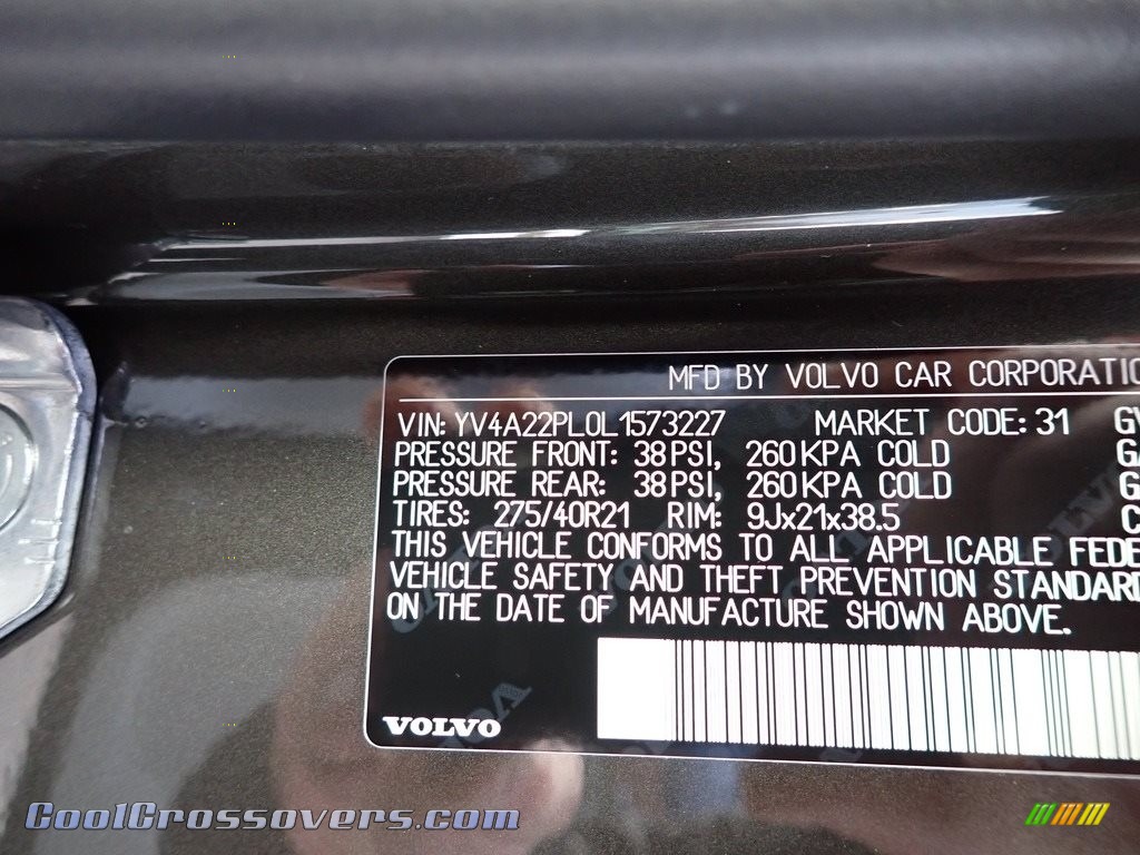 2020 XC90 T6 AWD Inscription - Pine Gray Metallic / Blond photo #11