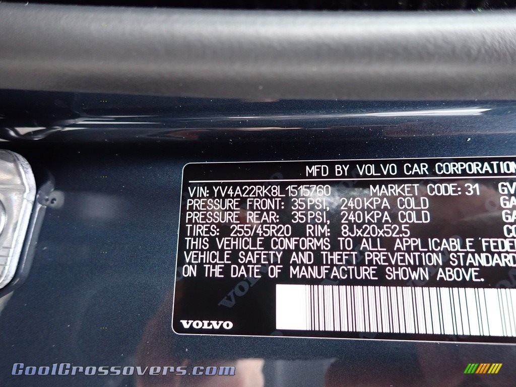 2020 XC60 T6 AWD Momentum - Denim Blue Metallic / Amber photo #11