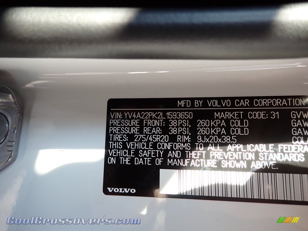2020 XC90 T6 AWD Momentum - Crystal White Metallic / Charcoal photo #11