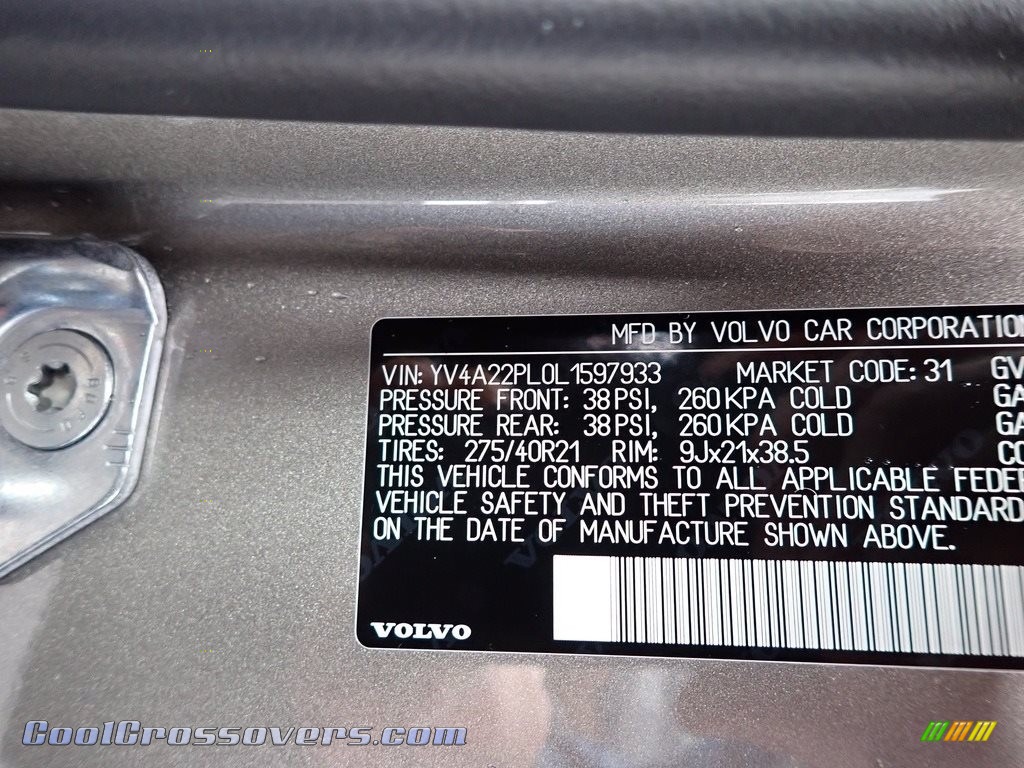 2020 XC90 T6 AWD Inscription - Pebble Gray Metallic / Charcoal photo #11