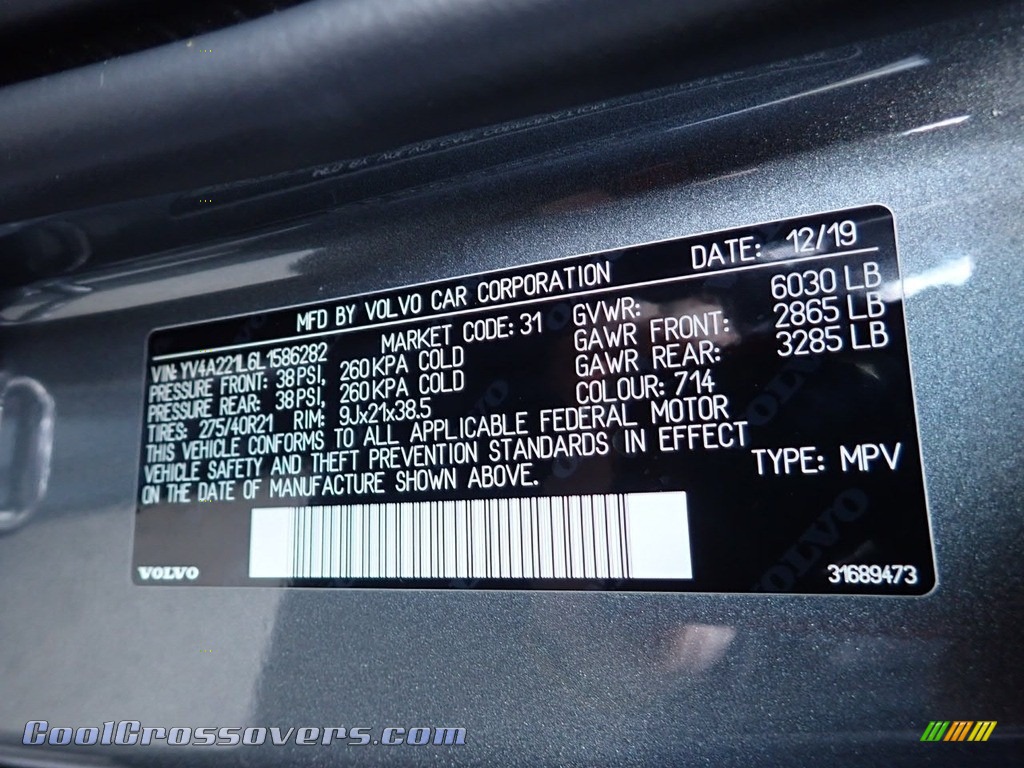 2020 XC90 T6 AWD Inscription - Osmium Gray Metallic / Charcoal photo #13