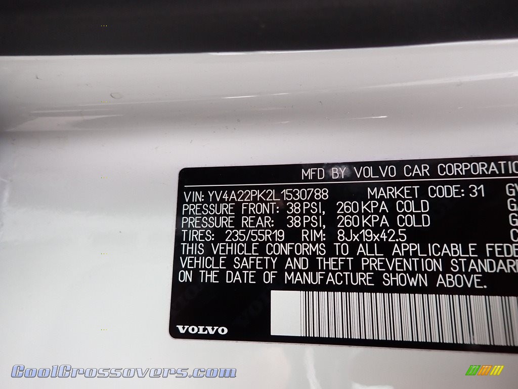 2020 XC90 T6 AWD Momentum - Crystal White Metallic / Charcoal photo #17