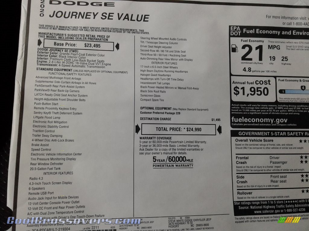 2020 Journey SE Value - Granite Pearl / Black photo #29
