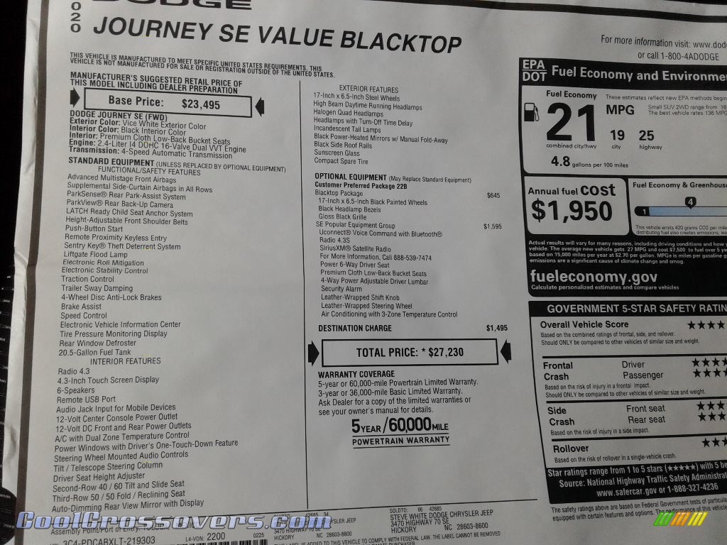 2020 Journey SE Value - Vice White / Black photo #29