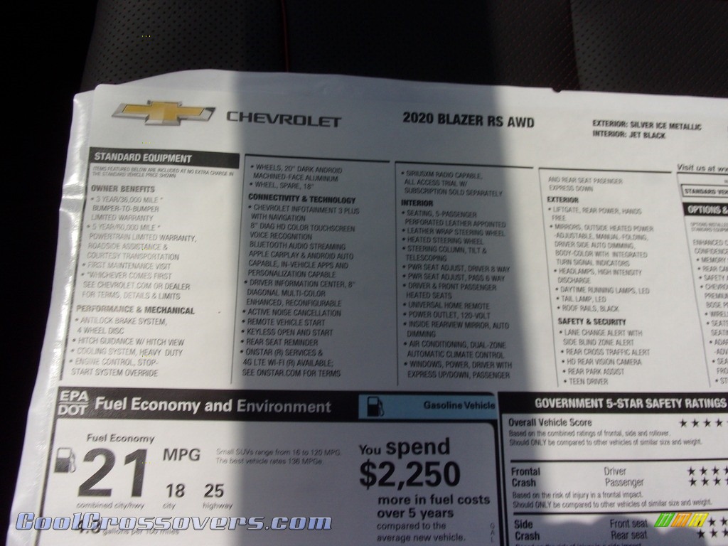 2020 Blazer RS AWD - Silver Ice Metallic / Jet Black photo #34