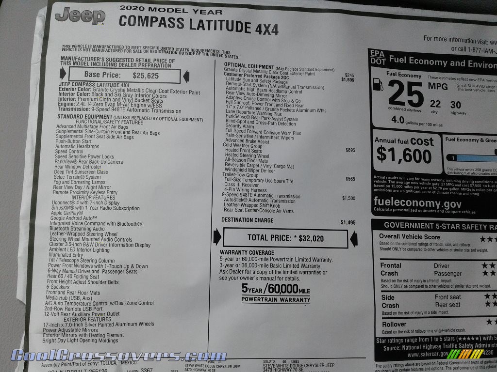 2020 Compass Latitude 4x4 - Granite Crystal Metallic / Ski Gray/Black photo #29