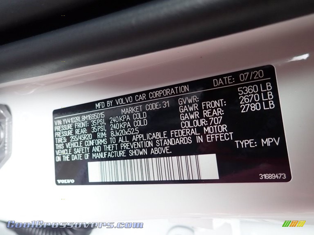 2021 XC60 T5 AWD Inscription - Crystal White Metallic / Charcoal photo #11