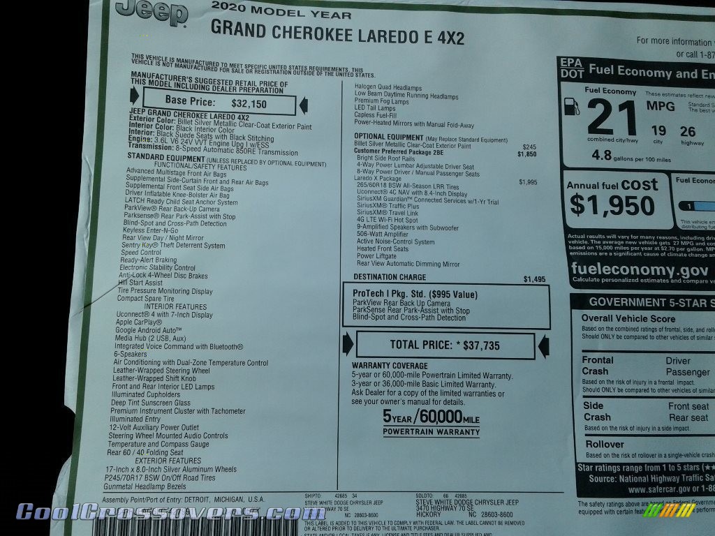 2020 Grand Cherokee Laredo E - Billet Silver Metallic / Black photo #30