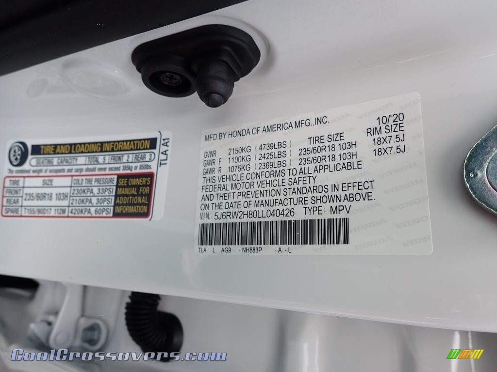 2020 CR-V EX-L AWD - Platinum White Pearl / Black photo #13