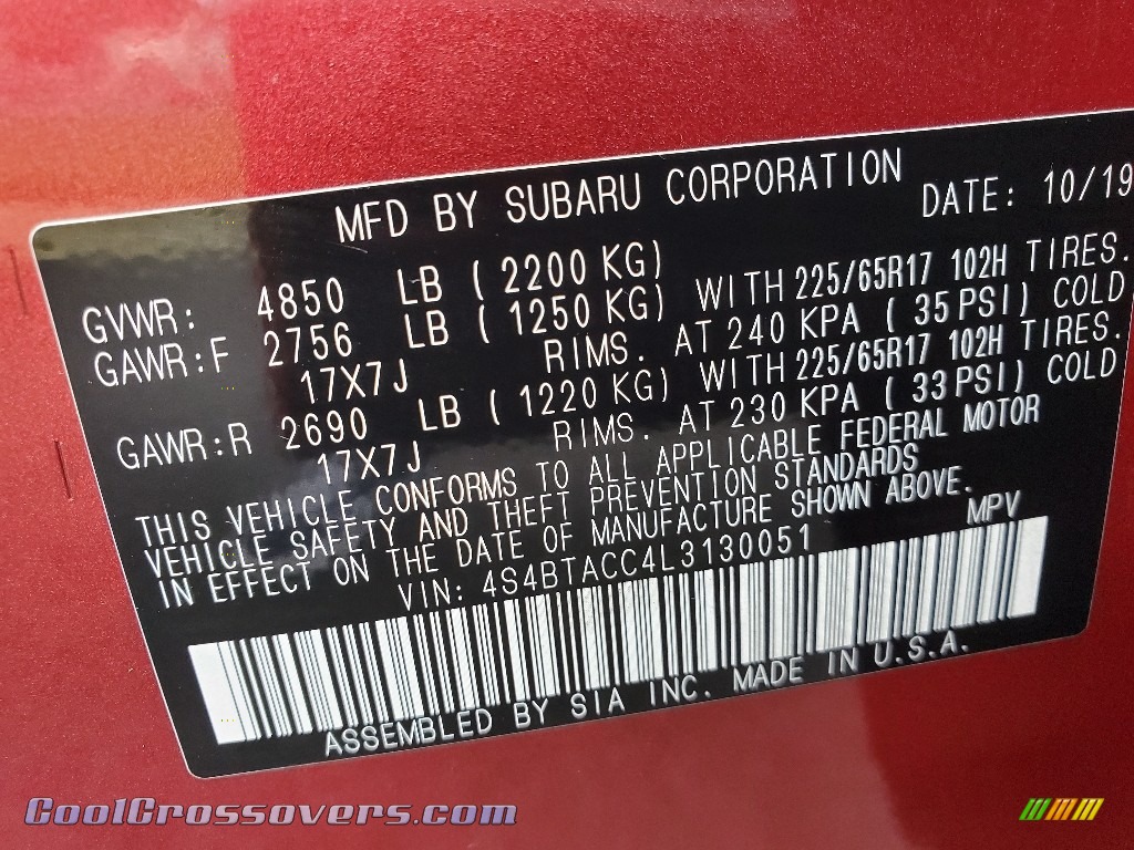 2020 Outback 2.5i Premium - Crimson Red Pearl / Slate Black photo #37