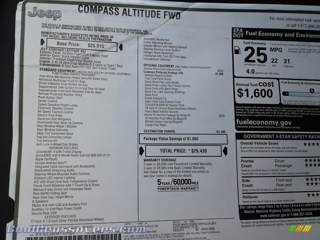 2021 Compass Altitude - Redline Pearl / Black photo #25