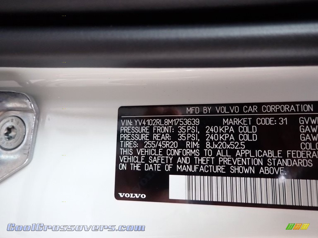 2021 XC60 T5 AWD Inscription - Crystal White Metallic / Charcoal photo #12