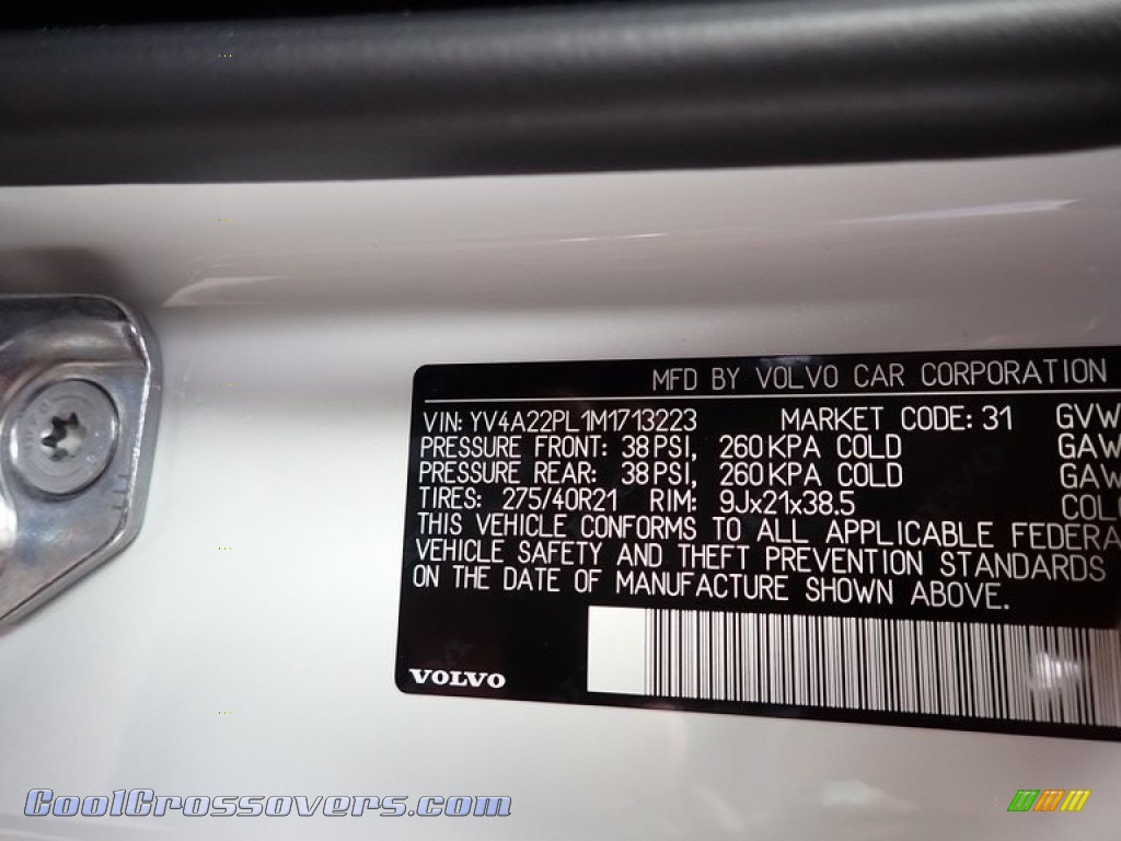2021 XC90 T6 AWD Inscription - Crystal White Metallic / Charcoal photo #11