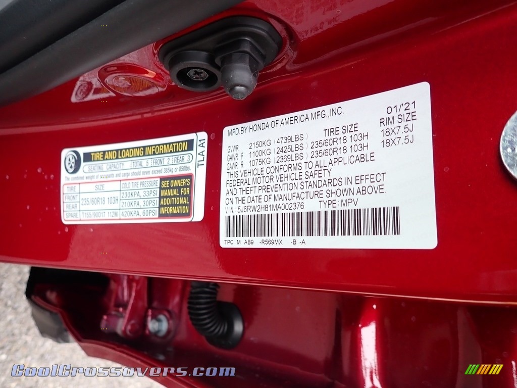 2021 CR-V EX-L AWD - Radiant Red Metallic / Gray photo #12
