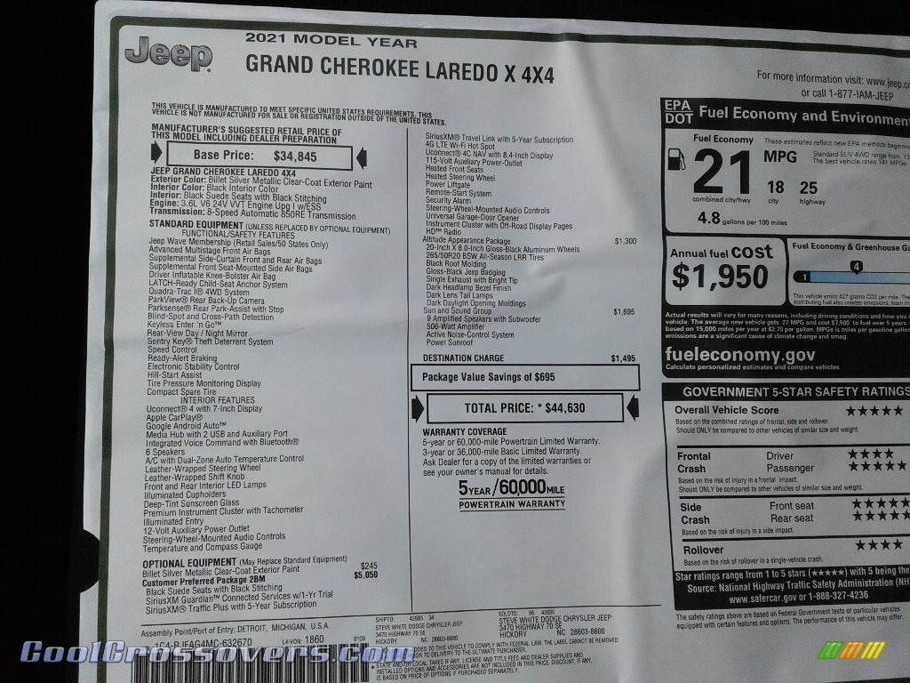 2021 Grand Cherokee Laredo 4x4 - Billet Silver Metallic / Black photo #32